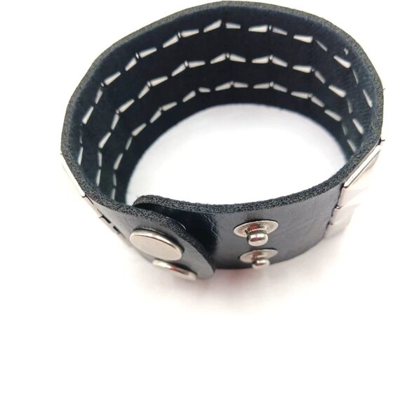 Goth Triple Row Square Studded Vegan Leather Bracelet - Picture 8 of 9